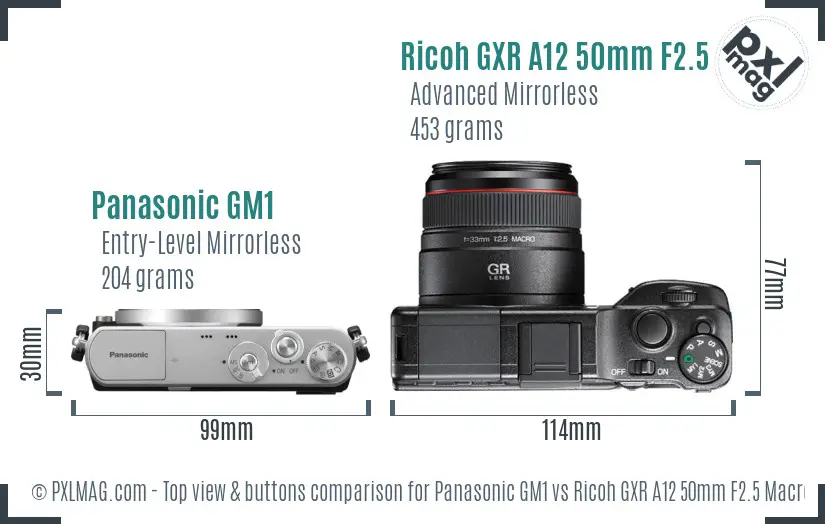 Panasonic GM1 vs Ricoh GXR A12 50mm F2.5 Macro top view buttons comparison