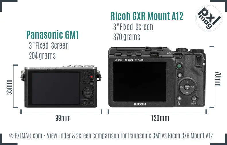 Panasonic GM1 vs Ricoh GXR Mount A12 Screen and Viewfinder comparison