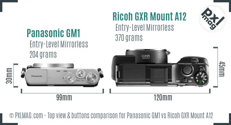 Panasonic GM1 vs Ricoh GXR Mount A12 top view buttons comparison