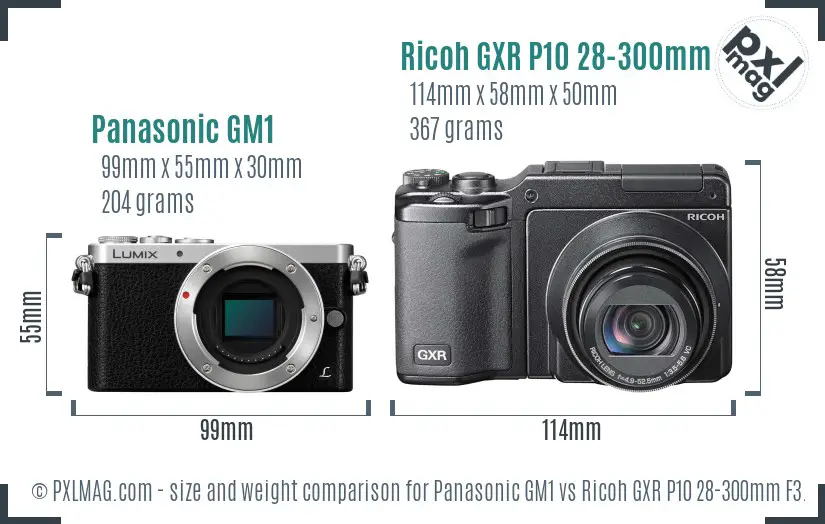 Panasonic GM1 vs Ricoh GXR P10 28-300mm F3.5-5.6 VC size comparison