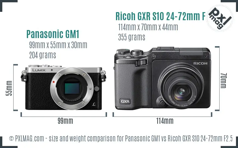 Panasonic GM1 vs Ricoh GXR S10 24-72mm F2.5-4.4 VC size comparison