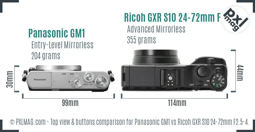 Panasonic GM1 vs Ricoh GXR S10 24-72mm F2.5-4.4 VC top view buttons comparison