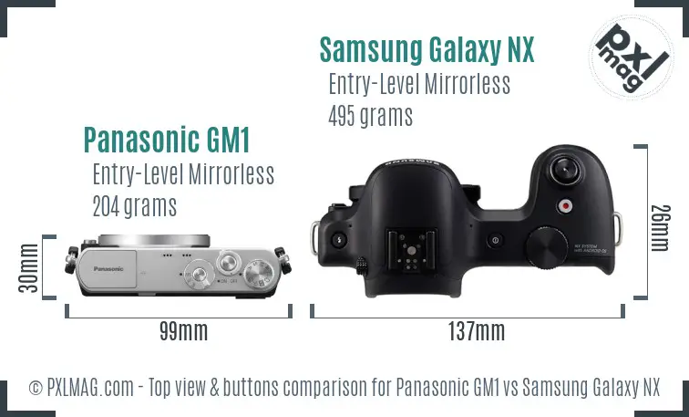 Panasonic GM1 vs Samsung Galaxy NX top view buttons comparison