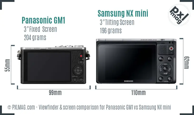Panasonic GM1 vs Samsung NX mini Screen and Viewfinder comparison