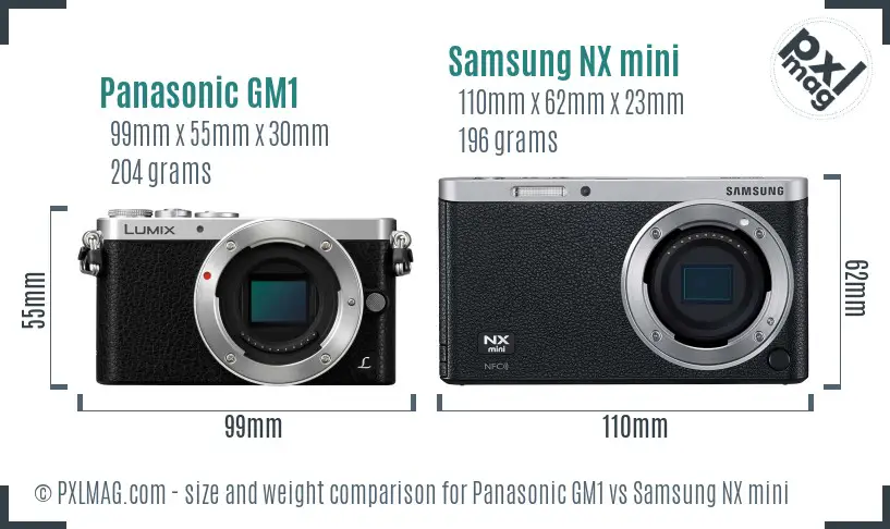 Panasonic GM1 vs Samsung NX mini size comparison