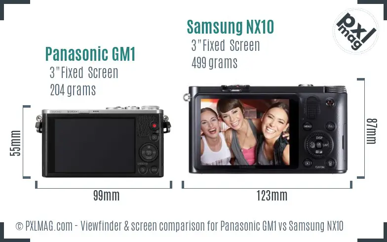 Panasonic GM1 vs Samsung NX10 Screen and Viewfinder comparison