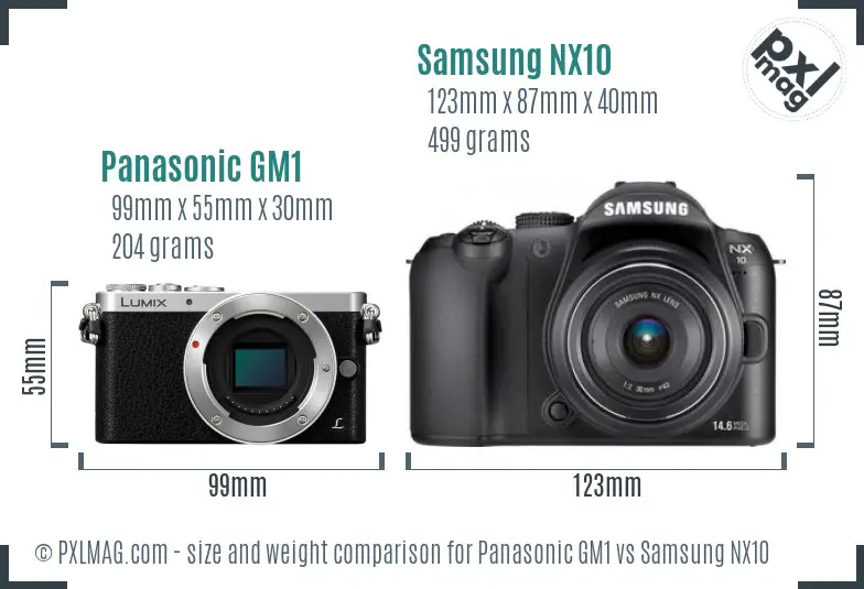 Panasonic GM1 vs Samsung NX10 size comparison