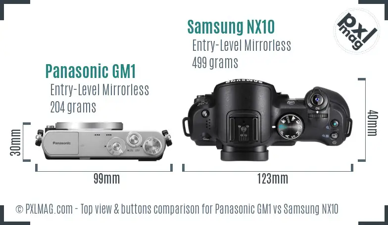 Panasonic GM1 vs Samsung NX10 top view buttons comparison