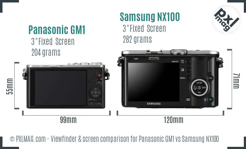 Panasonic GM1 vs Samsung NX100 Screen and Viewfinder comparison