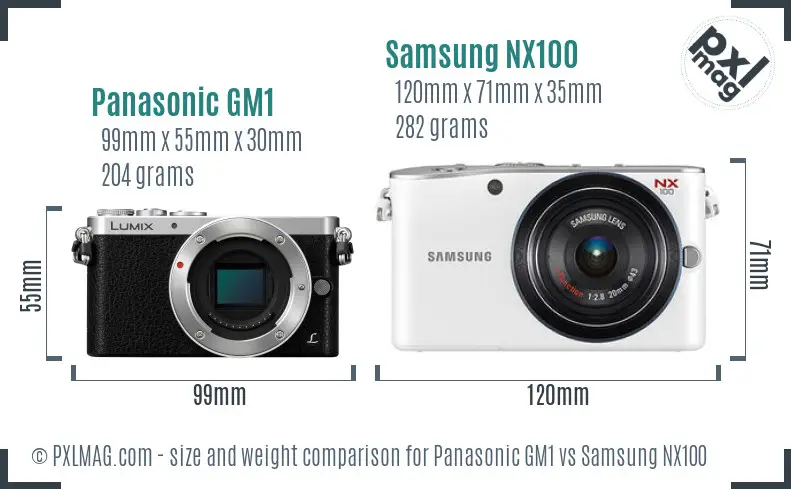 Panasonic GM1 vs Samsung NX100 size comparison