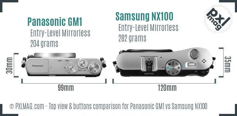 Panasonic GM1 vs Samsung NX100 top view buttons comparison