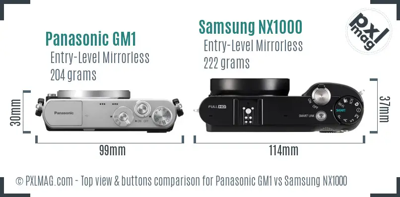 Panasonic GM1 vs Samsung NX1000 top view buttons comparison Panasonic GM1 vs Samsung NX1000 top view buttons comparison