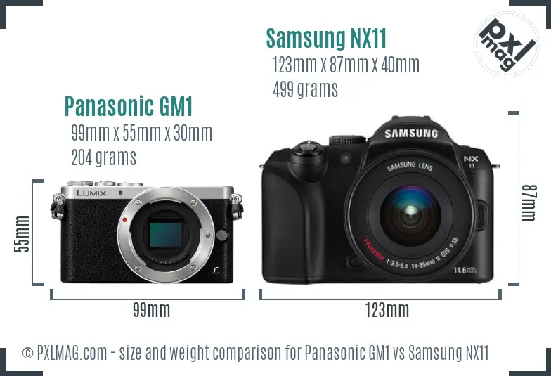 Panasonic GM1 vs Samsung NX11 size comparison