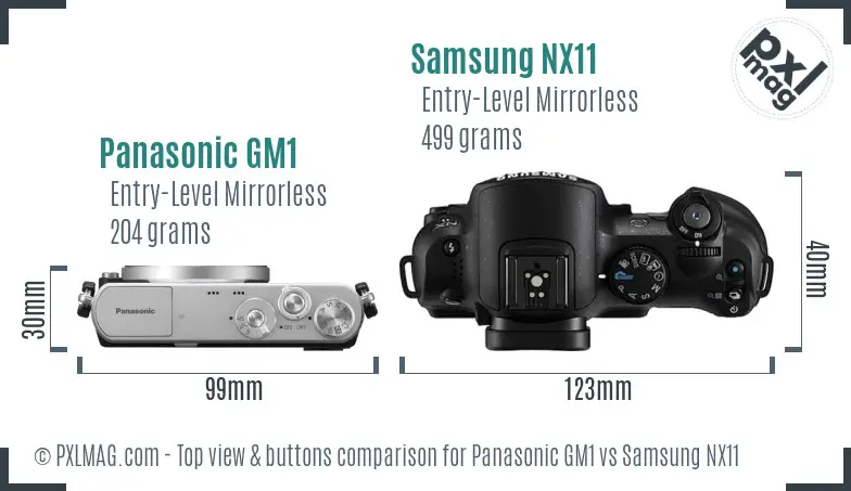 Panasonic GM1 vs Samsung NX11 top view buttons comparison