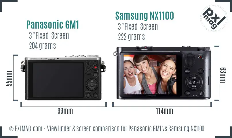 Panasonic GM1 vs Samsung NX1100 Screen and Viewfinder comparison