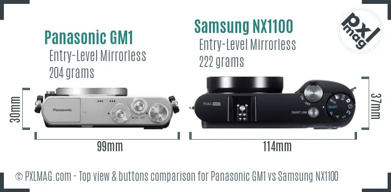 Panasonic GM1 vs Samsung NX1100 top view buttons comparison