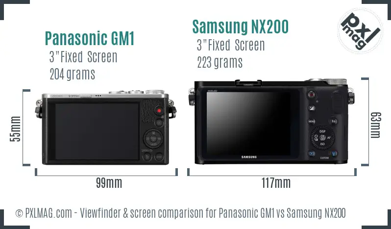 Panasonic GM1 vs Samsung NX200 Screen and Viewfinder comparison