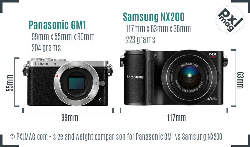 Panasonic GM1 vs Samsung NX200 size comparison