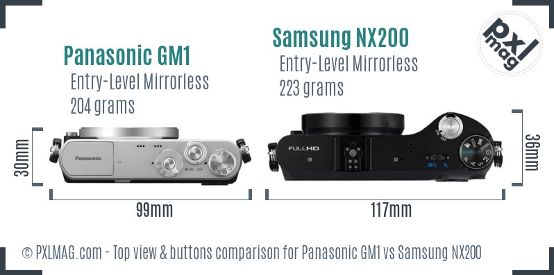 Panasonic GM1 vs Samsung NX200 top view buttons comparison