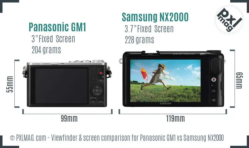 Panasonic GM1 vs Samsung NX2000 Screen and Viewfinder comparison