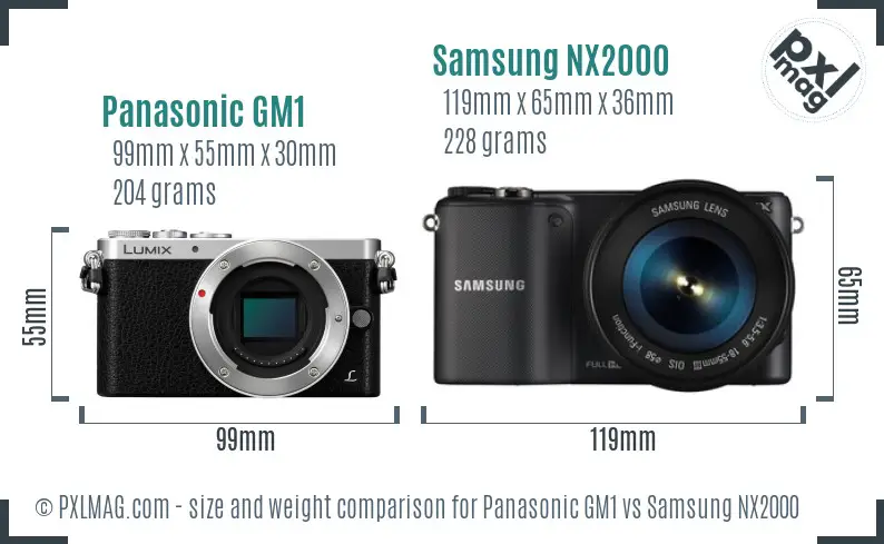 Panasonic GM1 vs Samsung NX2000 size comparison