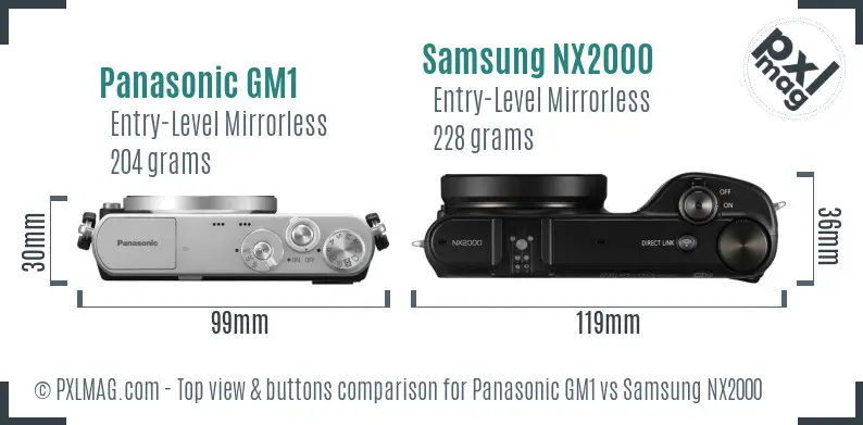 Panasonic GM1 vs Samsung NX2000 top view buttons comparison