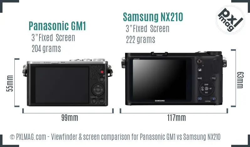 Panasonic GM1 vs Samsung NX210 Screen and Viewfinder comparison