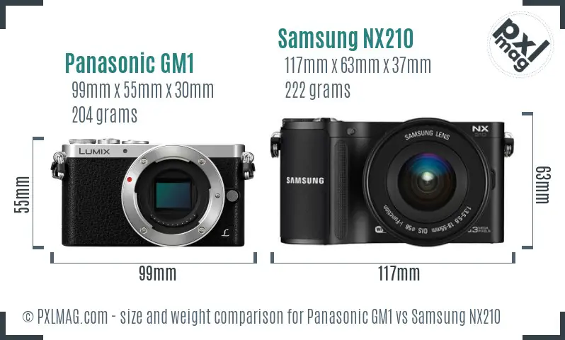 Panasonic GM1 vs Samsung NX210 size comparison