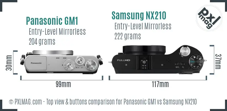 Panasonic GM1 vs Samsung NX210 top view buttons comparison