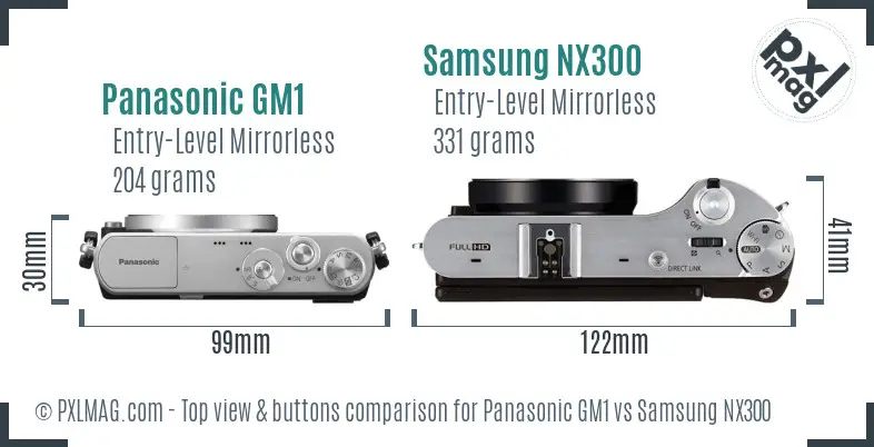 Panasonic GM1 vs Samsung NX300 top view buttons comparison Panasonic GM1 vs Samsung NX300 top view buttons comparison