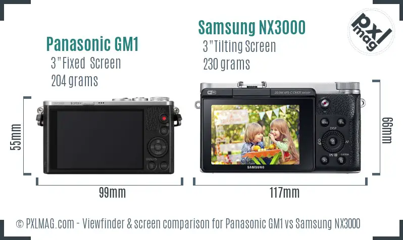 Panasonic GM1 vs Samsung NX3000 Screen and Viewfinder comparison