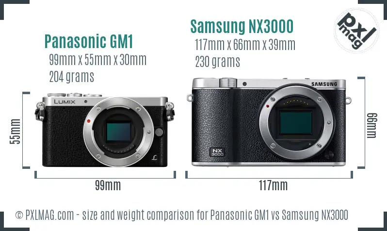 Panasonic GM1 vs Samsung NX3000 size comparison