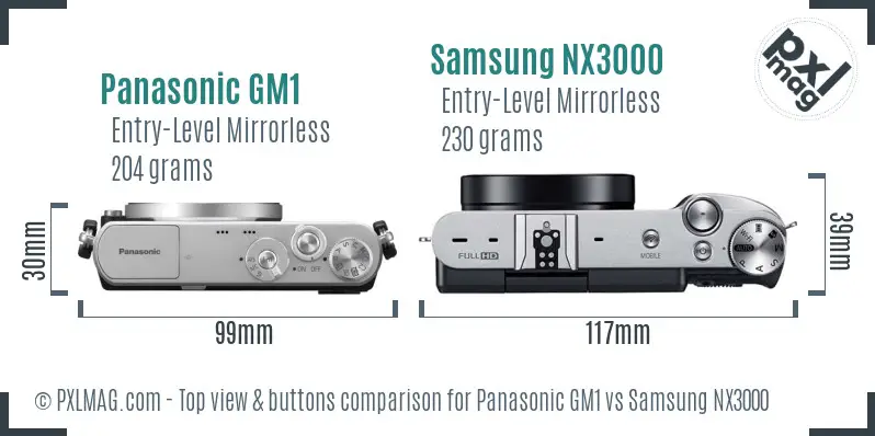 Panasonic GM1 vs Samsung NX3000 top view buttons comparison