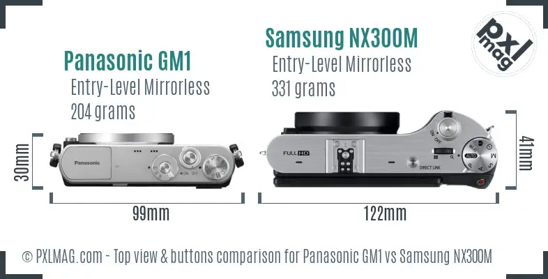 Panasonic GM1 vs Samsung NX300M top view buttons comparison