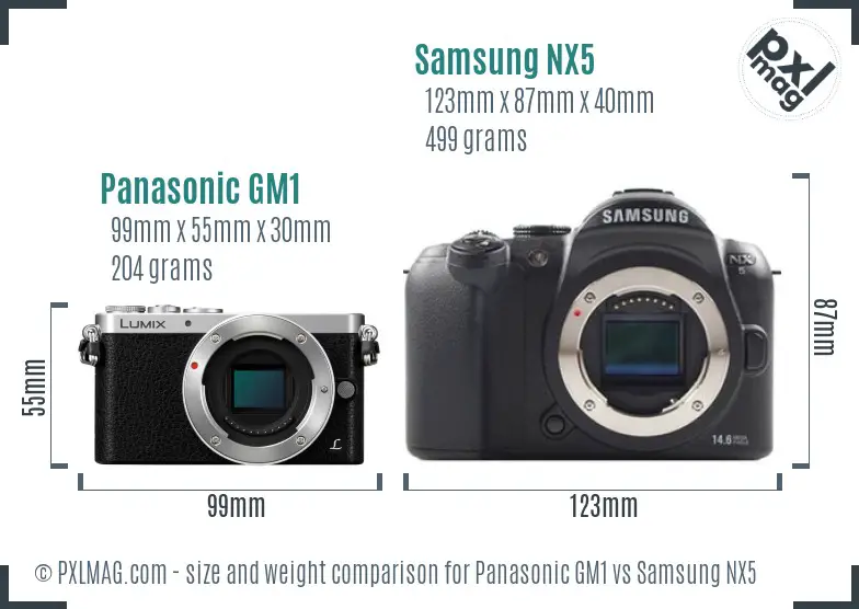 Panasonic GM1 vs Samsung NX5 size comparison