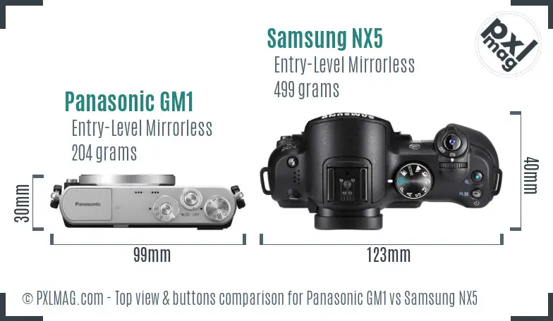Panasonic GM1 vs Samsung NX5 top view buttons comparison