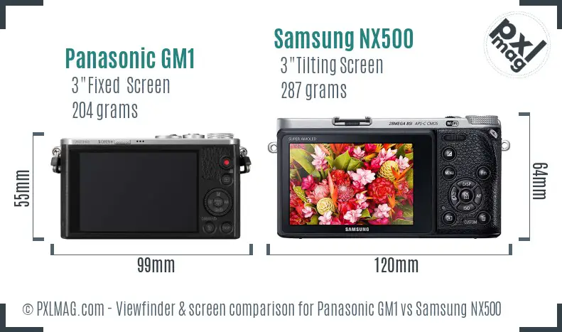 Panasonic GM1 vs Samsung NX500 Screen and Viewfinder comparison