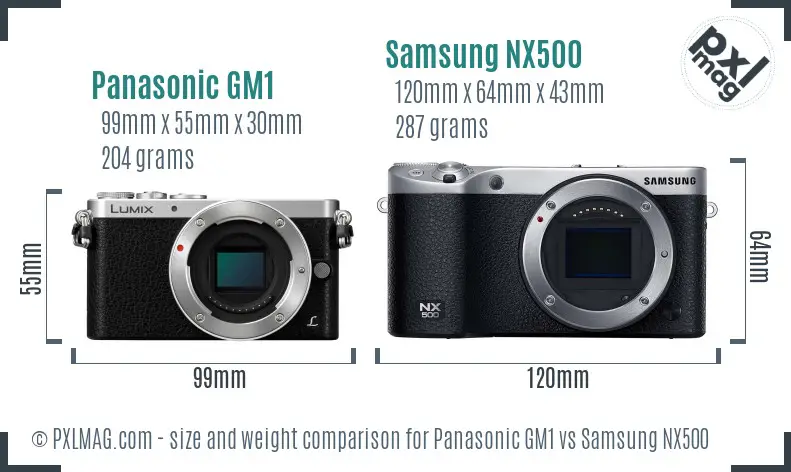 Panasonic GM1 vs Samsung NX500 size comparison
