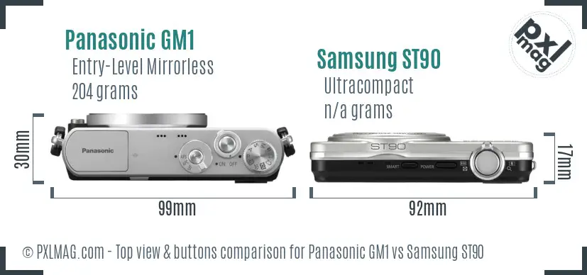 Panasonic GM1 vs Samsung ST90 top view buttons comparison