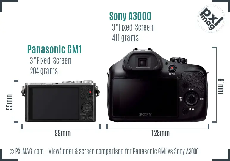 Panasonic GM1 vs Sony A3000 Screen and Viewfinder comparison