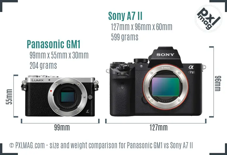 Panasonic GM1 vs Sony A7 II size comparison