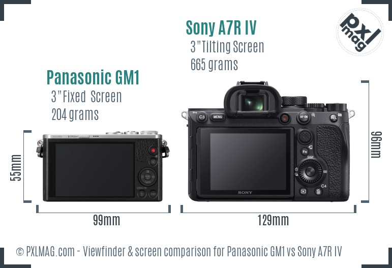 Panasonic GM1 vs Sony A7R IV Screen and Viewfinder comparison
