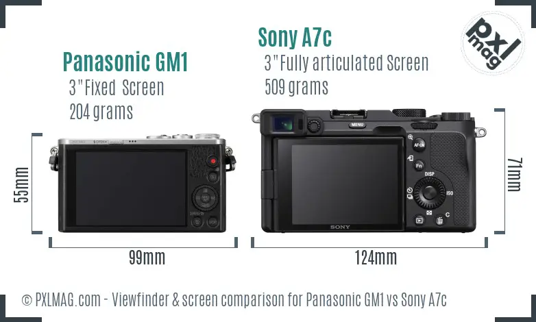 Panasonic GM1 vs Sony A7c Screen and Viewfinder comparison