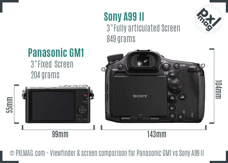 Panasonic GM1 vs Sony A99 II Screen and Viewfinder comparison