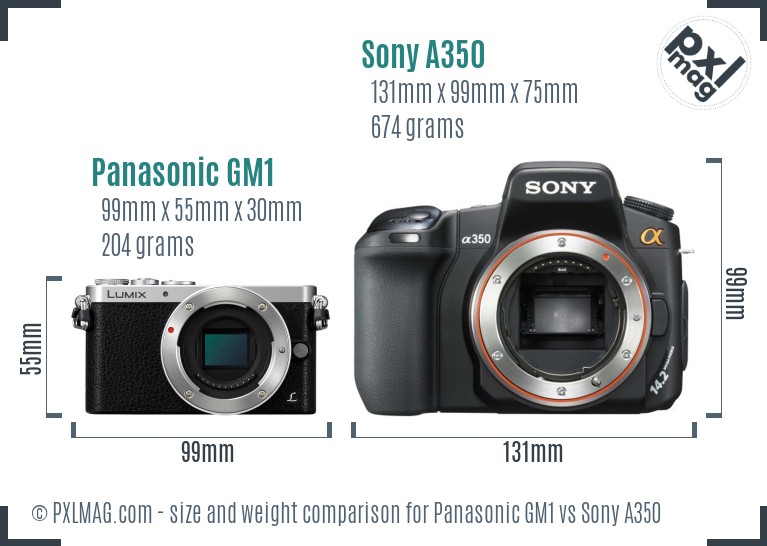 Panasonic GM1 vs Sony A350 size comparison Panasonic GM1 vs Sony A350 size comparison
