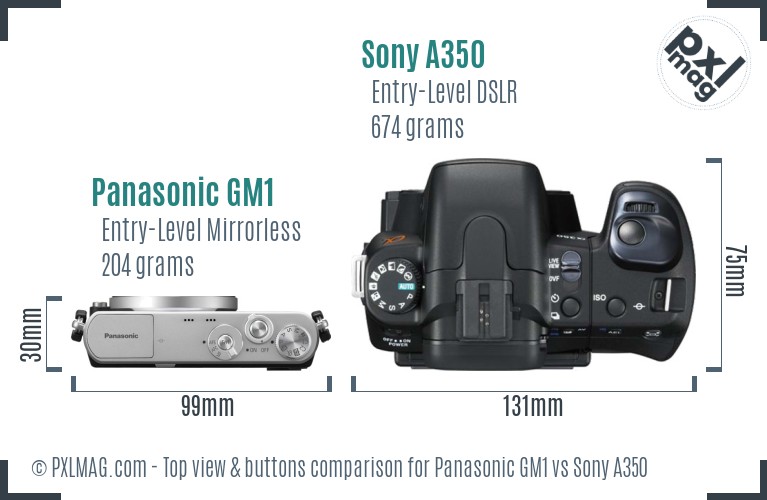 Panasonic GM1 vs Sony A350 top view buttons comparison