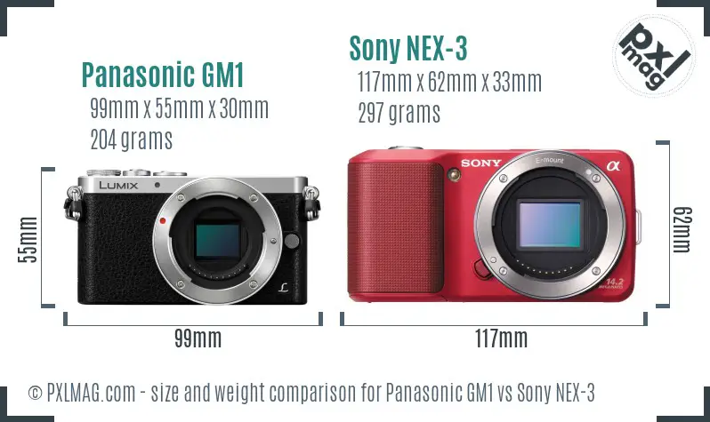 Panasonic GM1 vs Sony NEX-3 size comparison Panasonic GM1 vs Sony NEX-3 size comparison