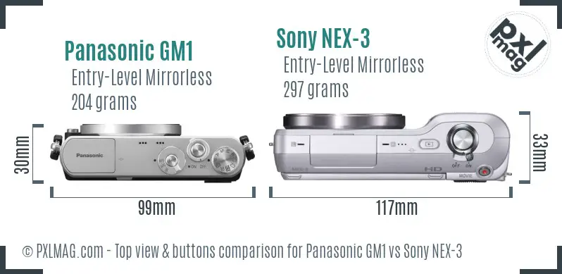 Panasonic GM1 vs Sony NEX-3 top view buttons comparison Panasonic GM1 vs Sony NEX-3 top view buttons comparison