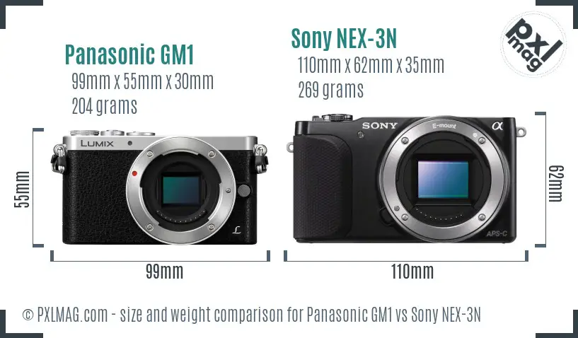 Panasonic GM1 vs Sony NEX-3N size comparison