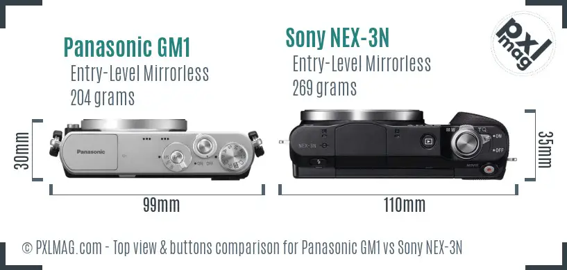 Panasonic GM1 vs Sony NEX-3N top view buttons comparison